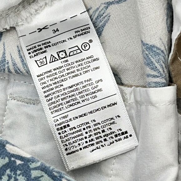 Gap Mens Floral Shorts size 34 White Blue Flowers Flat Front Cotton Stretch - Picture 7 of 9